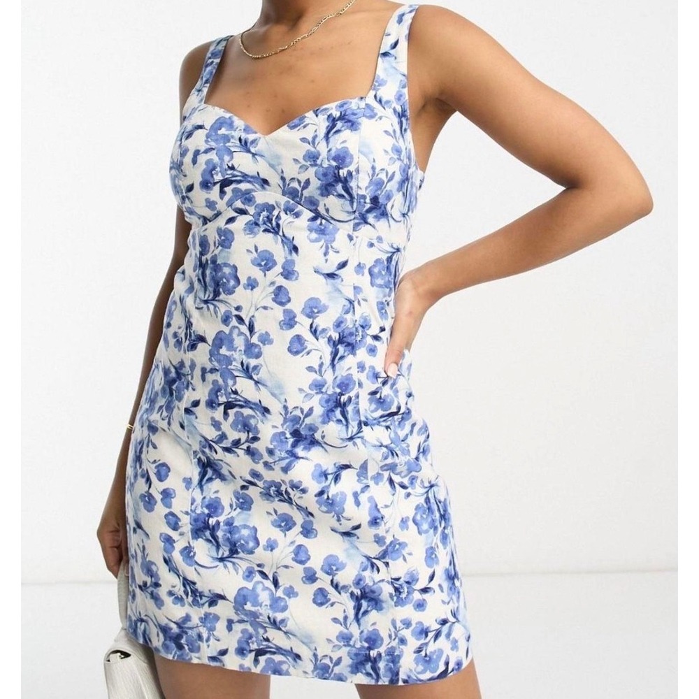 Abercrombie & Fitch Floral Linen Blend Babydoll Mini Dress Womens XXL Cottage